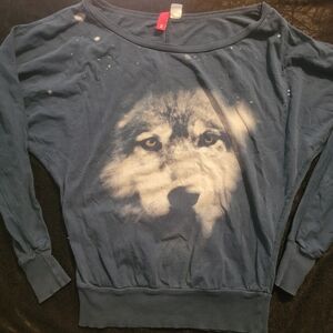 H&M Blue Wolf Fall Off Shoulder